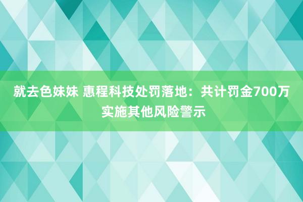 就去色妹妹 惠程科技处罚落地：共计罚金700万 实施其他风险警示