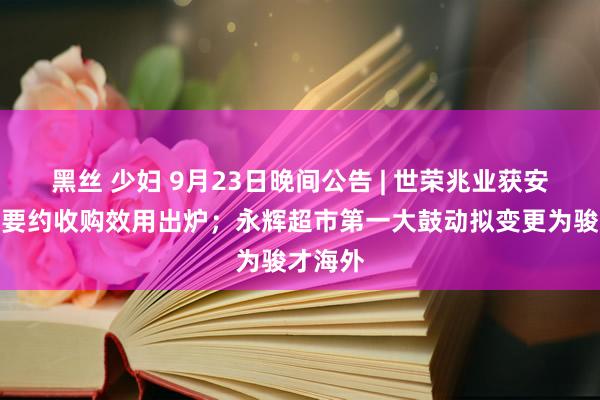 黑丝 少妇 9月23日晚间公告 | 世荣兆业获安堵公司要约收购效用出炉；永辉超市第一大鼓动拟变更为骏才海外