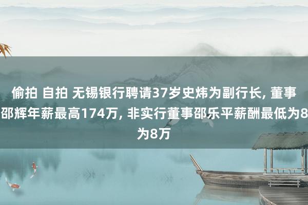 偷拍 自拍 无锡银行聘请37岁史炜为副行长, 董事长邵辉年薪最高174万, 非实行董事邵乐平薪酬最低为8万