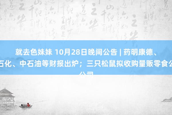 就去色妹妹 10月28日晚间公告 | 药明康德、中石化、中石油等财报出炉；三只松鼠拟收购量贩零食公司